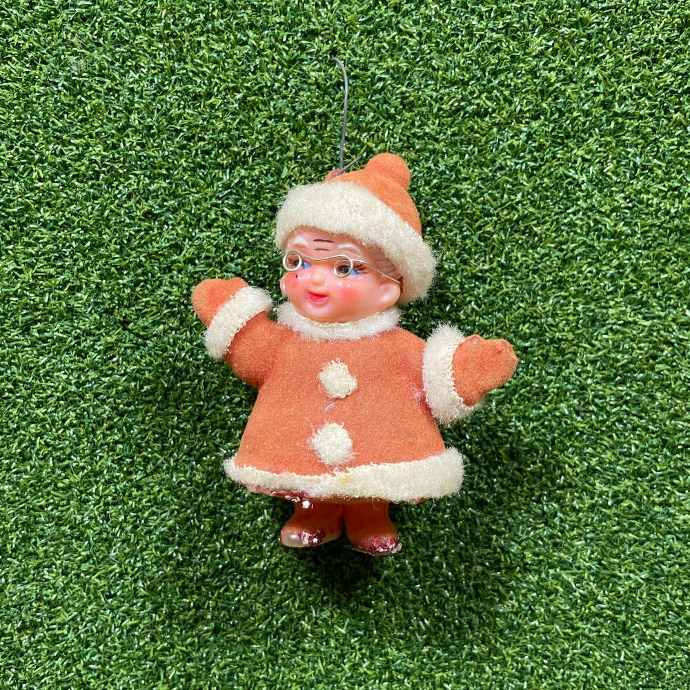 Vintage Flocked Mrs. Claus Christmas Ornament Figurine